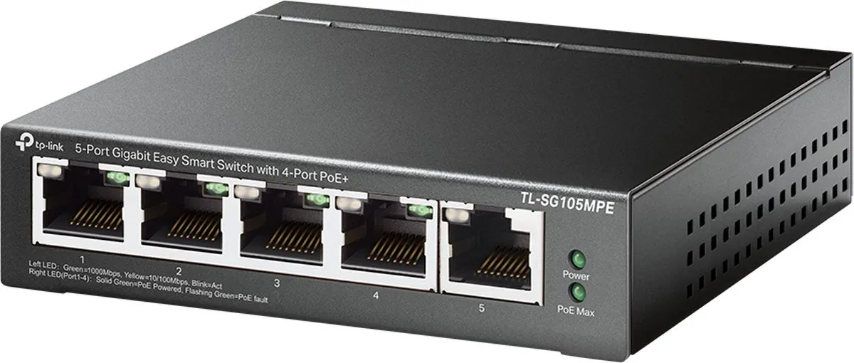 TP-Link TL-SG105MPE 5-Poort Gigabit Smart Switch - 4x PoE - 120W - Zwart
