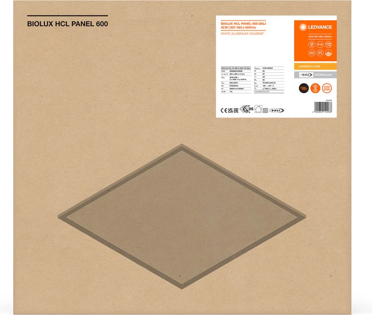 LEDVANCE Biolux 40W 4600lm Paneel - 60x60cm - Afstembaar Wit - DALI