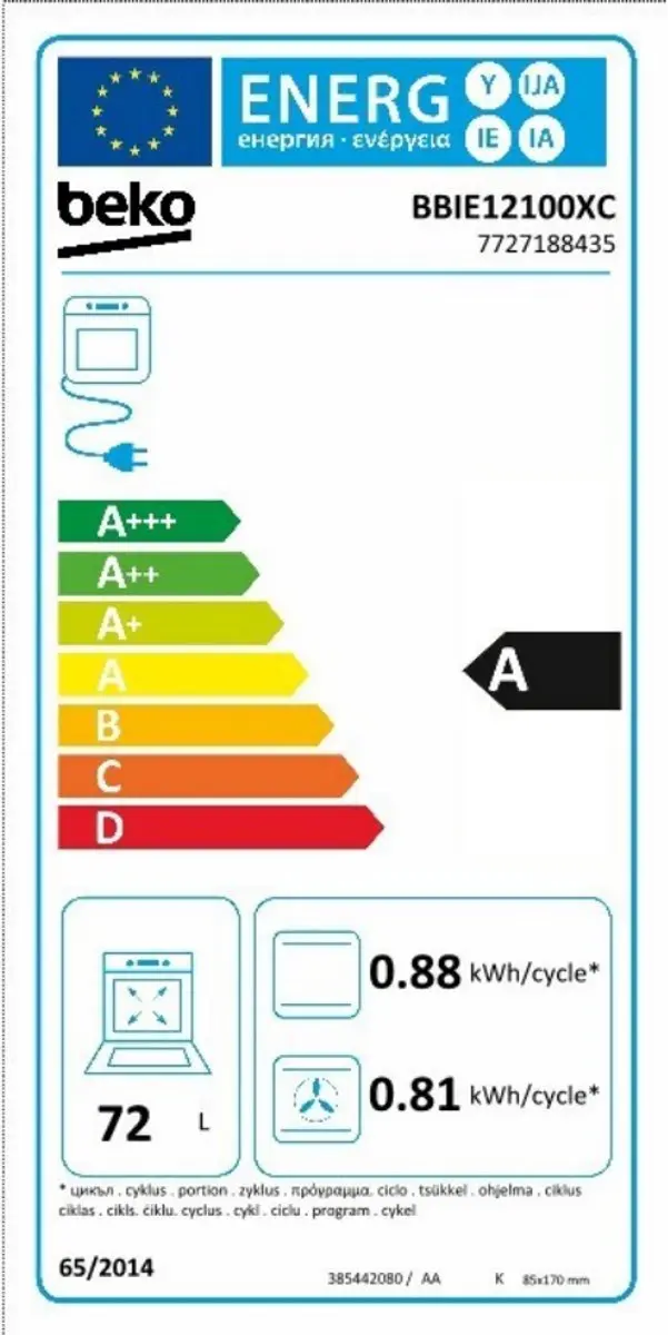 Beko BBIE12100XC Oven 72L - 2400W - Roestvrijstaal