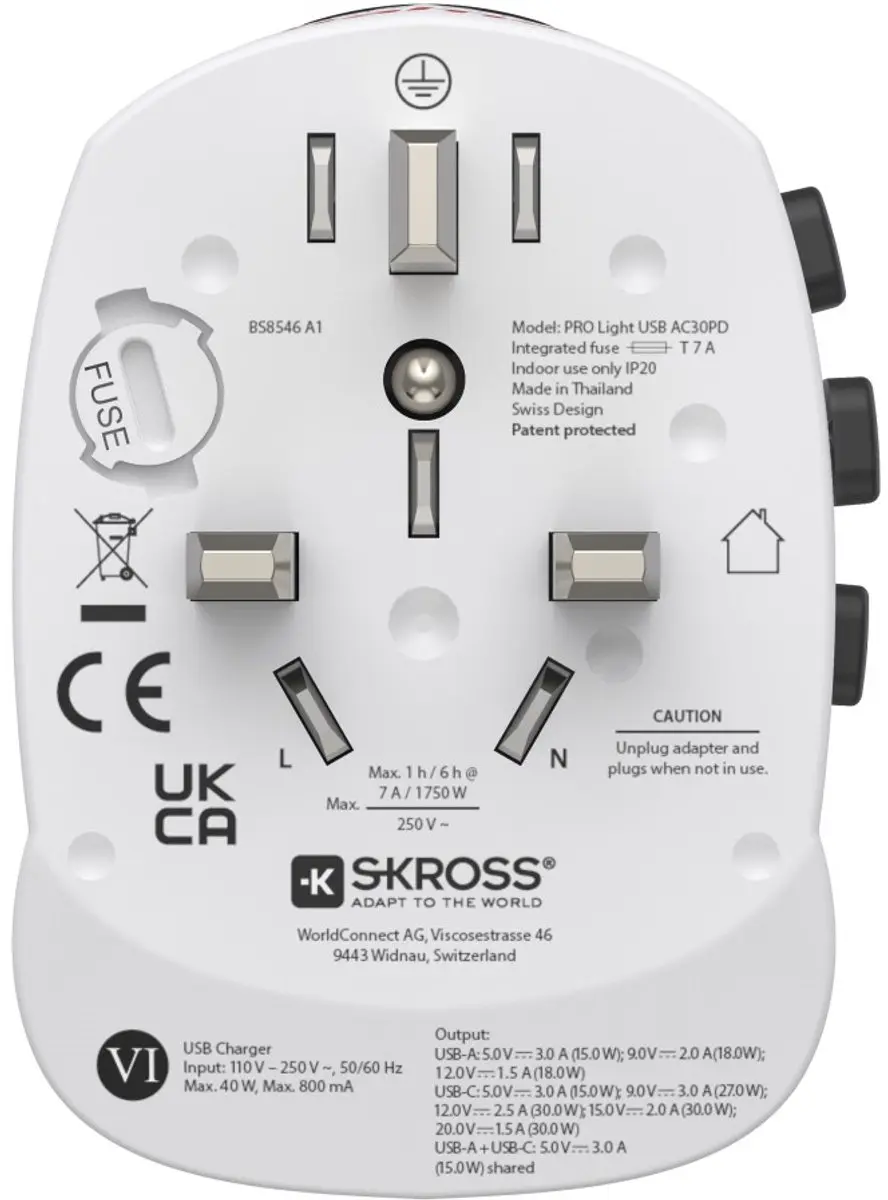 Hama Skross Reisstekker World Travel Pro 223477 - USB-A + USB-C PD - Wit - afbeelding 6 van 6
