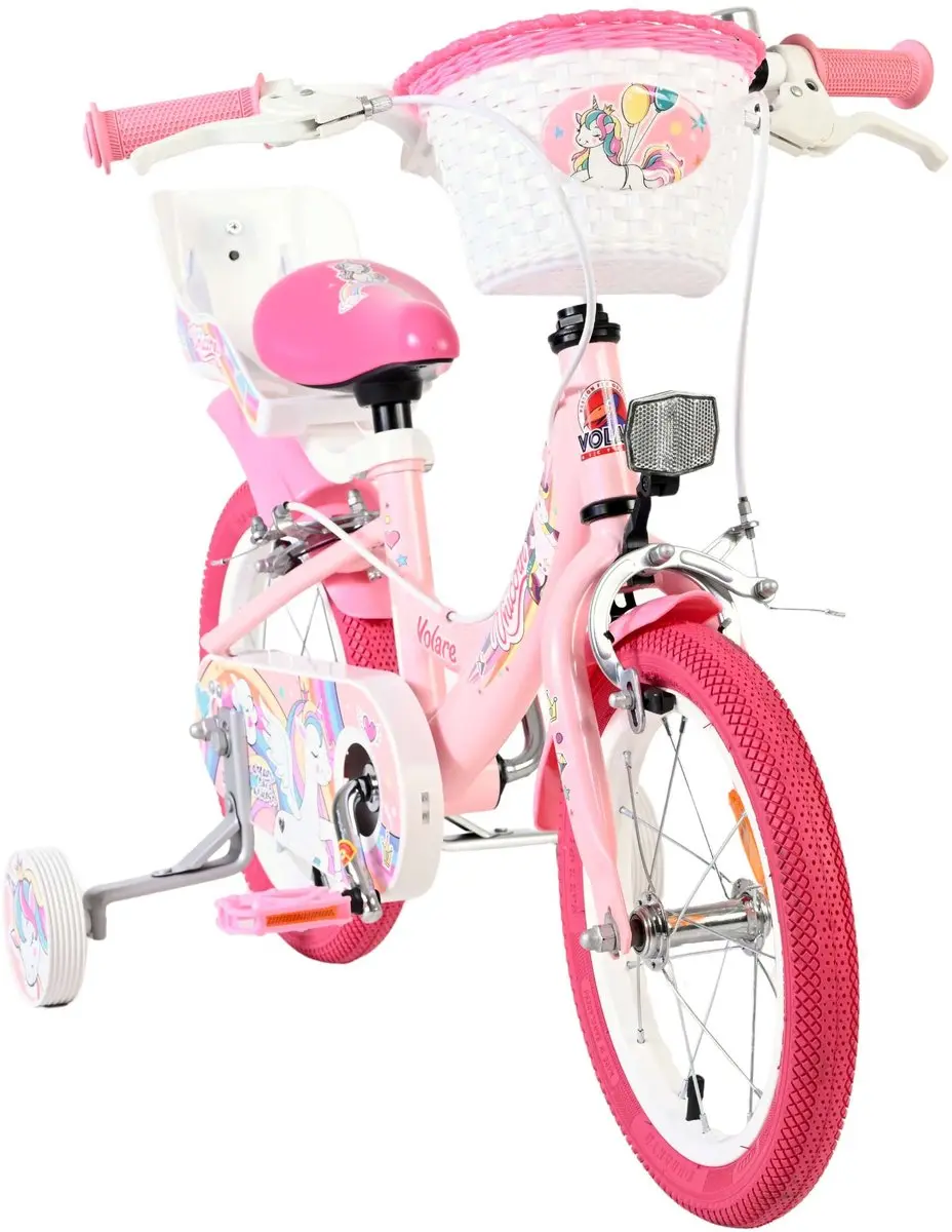 Volare Unicorn Kinderfiets 14" - Roze - Twee Handremmen