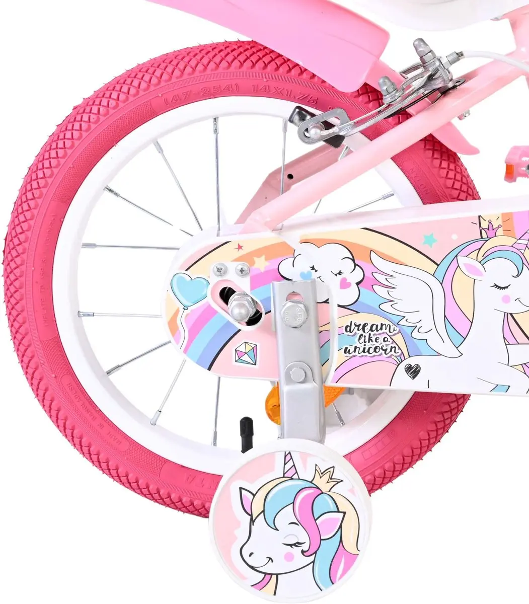 Volare Unicorn Kinderfiets 14" - Roze - Twee Handremmen