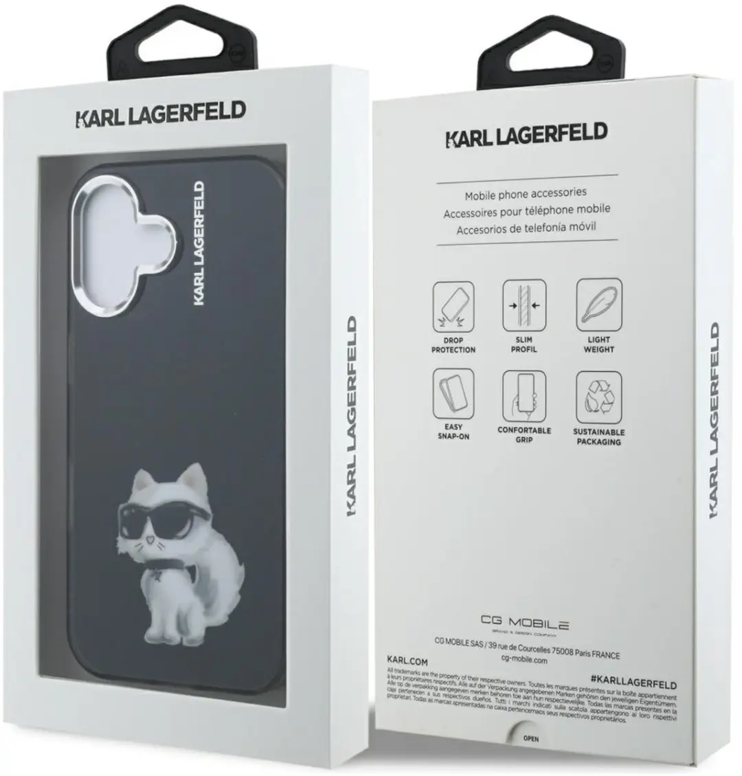Karl Lagerfeld Choupette & Logo Hoes iPhone 16 - MagSafe - Zwart