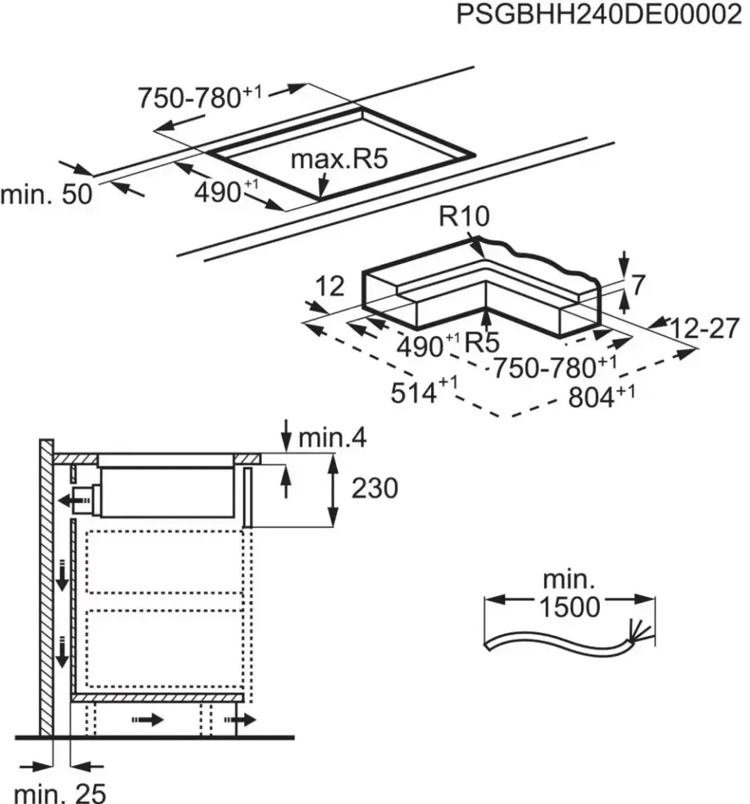 AEG Serie 7000 SenseFry TH84CC23CZ Inductiekookplaat 80cm - Saphirr zwart