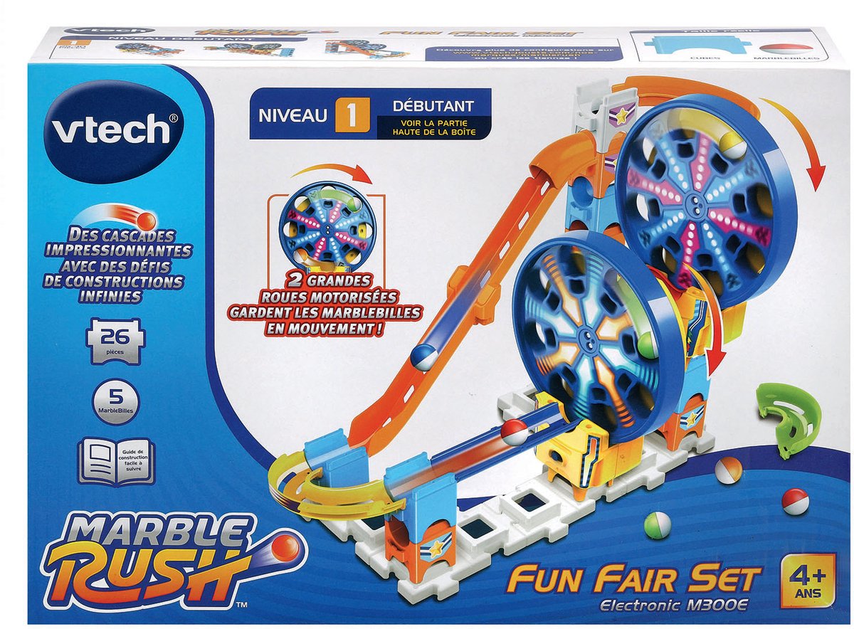Vtech-Knikkerset - Marble Rush - Knikkerbaan - Expansion Kit Electronic - Fun Fair Set Circuit 26 Onderdelen Baan met Hellingen + 4 Jaar - Motorische vaardigheden - creativiteit