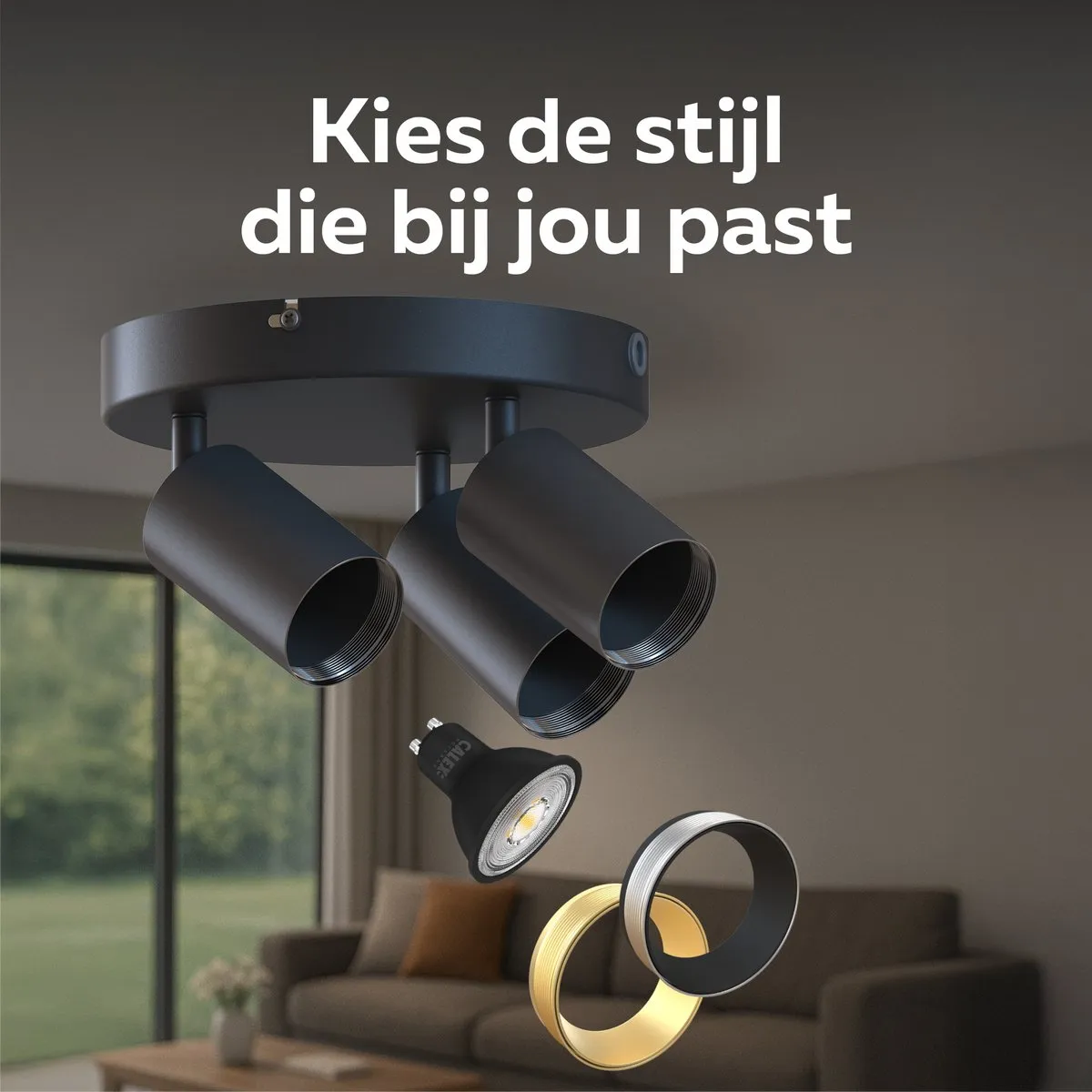 Calex Plafondlamp 3-Lichts Opbouwspot 20,2cm Zwart-Goud