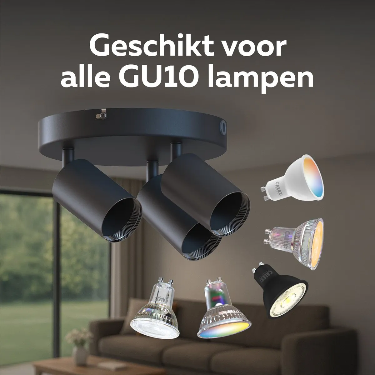 Calex Plafondlamp 3-Lichts Opbouwspot 20,2cm Zwart-Goud