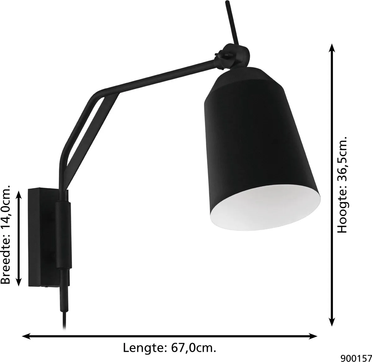 Eglo Loreto Wandlamp E27 67cm - Zwart/Wit - afbeelding 6 van 6