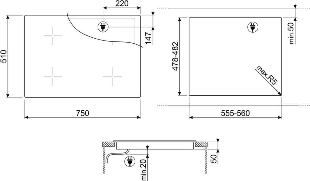 Smeg SI4742D Inbouw Inductiekookplaat 75cm - 4 Zones - Zwart