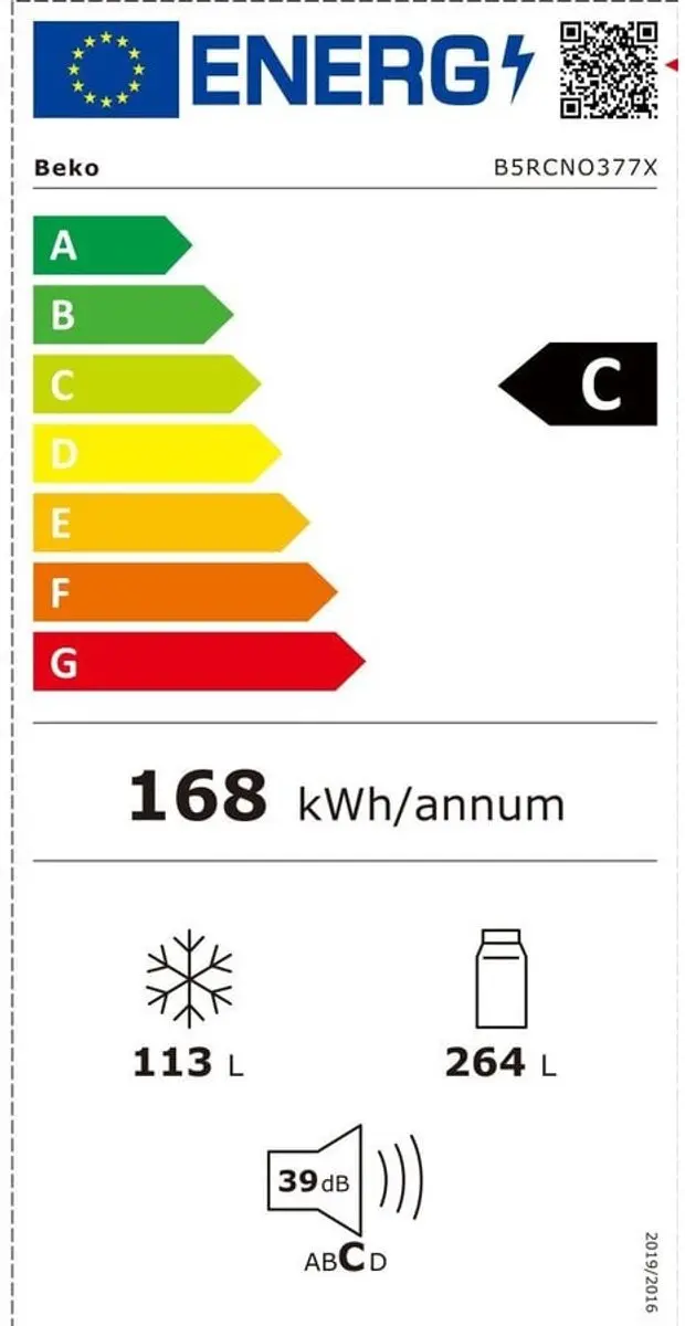 Beko B5RCNO377X Koelvriescombinatie 377L - Nofrost - RVS