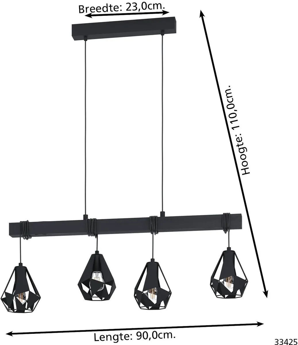 Eglo Townshend 7 Hanglamp E27 - 4 Lichtpunten - Zwart