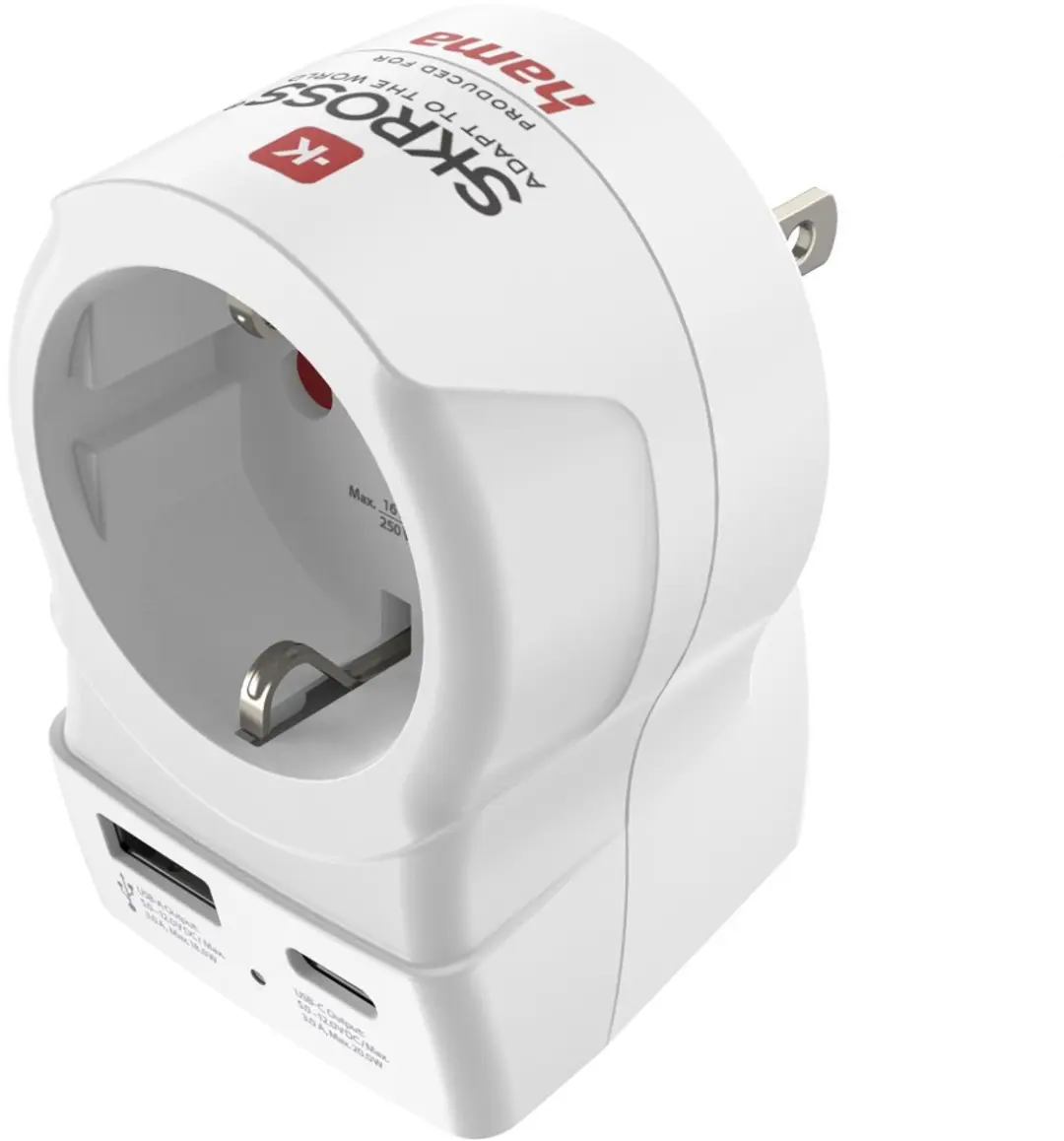 Hama Reisstekker 00223479 USA Type B - 1x USB-A 1x USB-C PD Wit - afbeelding 3 van 5