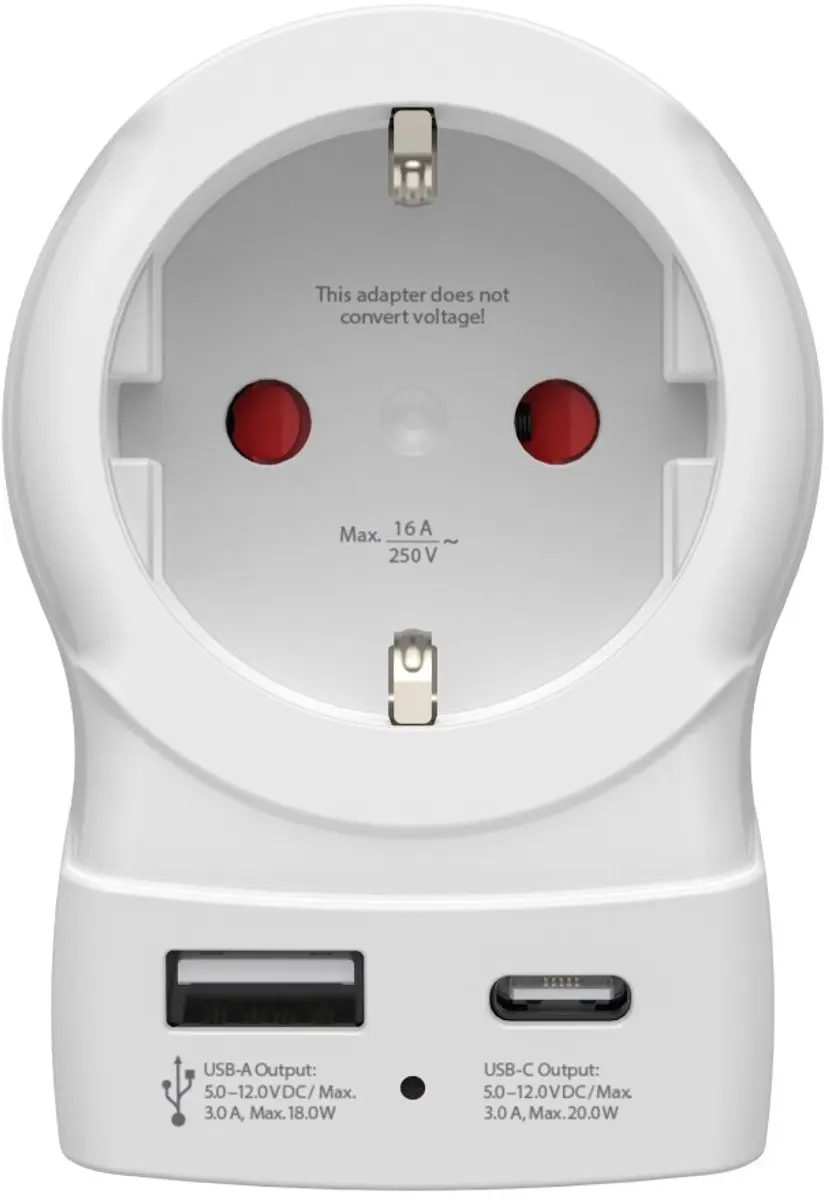 Hama Reisstekker 00223479 USA Type B - 1x USB-A 1x USB-C PD Wit - afbeelding 2 van 5