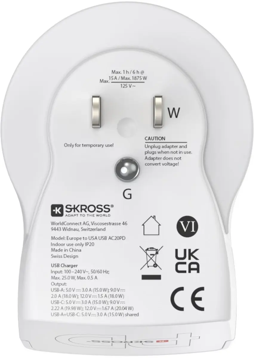 Hama Reisstekker 00223479 USA Type B - 1x USB-A 1x USB-C PD Wit - afbeelding 5 van 5