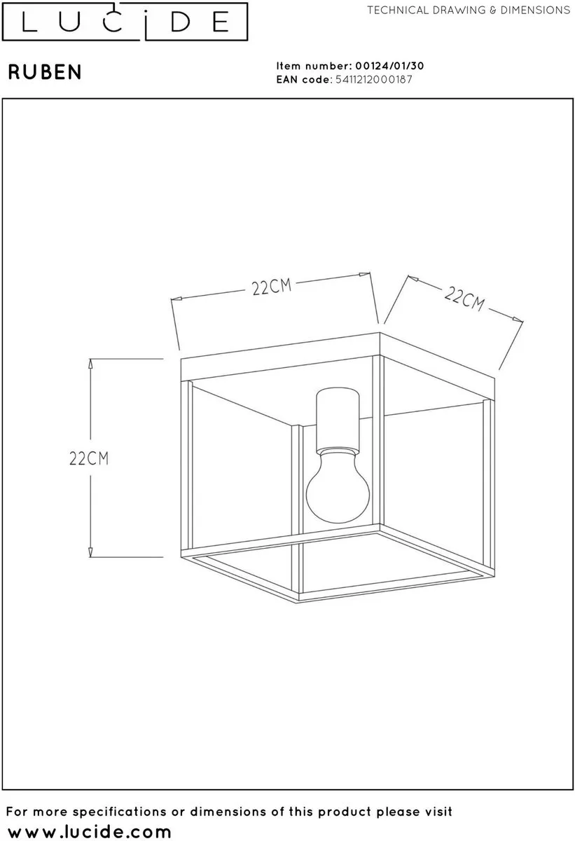 Lucide RUBEN Plafondlamp E27 - Zwart