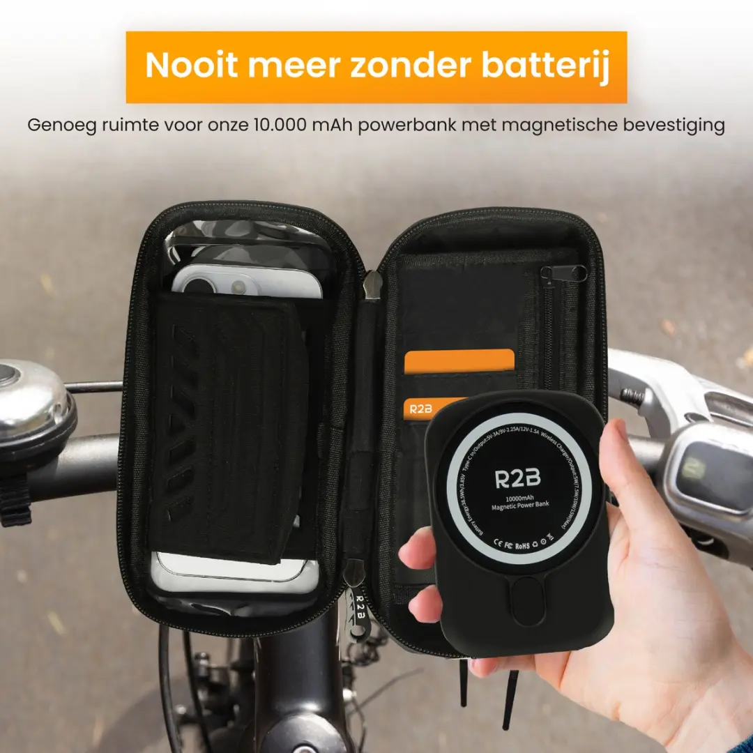 R2B Telefoonhouder Fiets Powerbank 10.000mAh - Universeel 6,5" - Magsafe