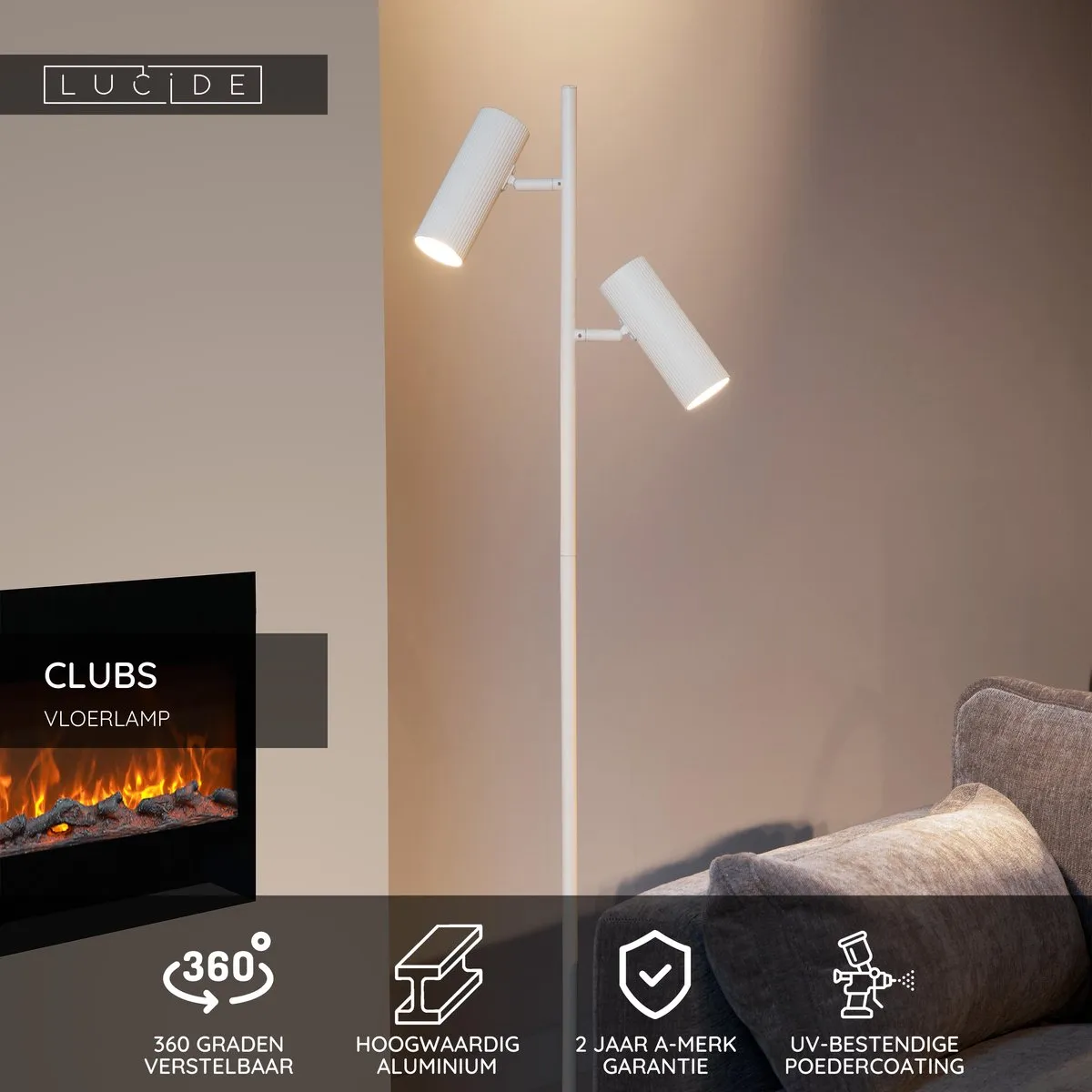 Lucide CLUBS Vloerlamp 2xGU10 - Wit