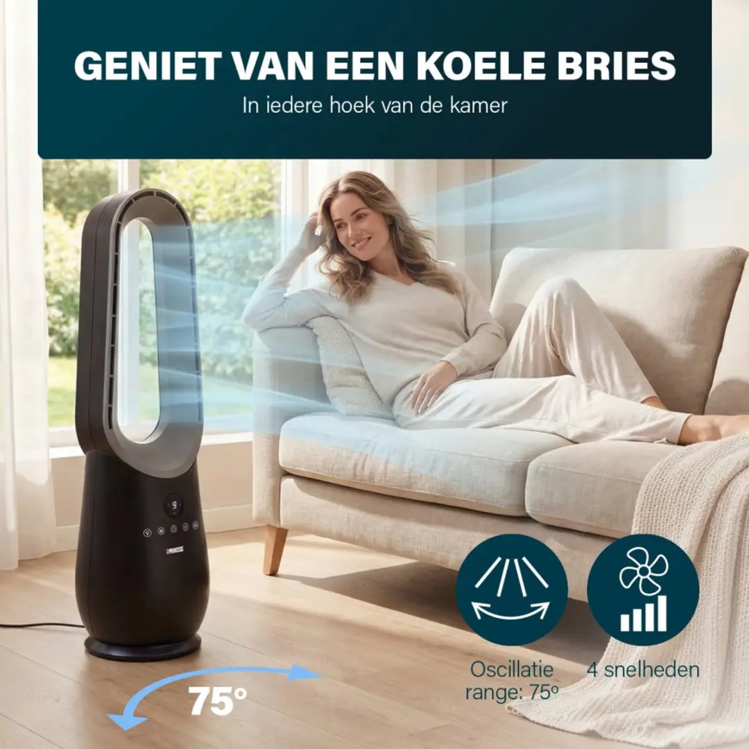 Princess Bladeless Torenventilator 70W - 4 Snelheden - Oscillerend - Zwart - afbeelding 3 van 6
