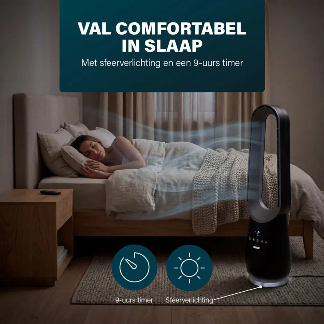 Princess Bladeless Torenventilator 70W - 4 Snelheden - Oscillerend - Zwart - afbeelding 4 van 6