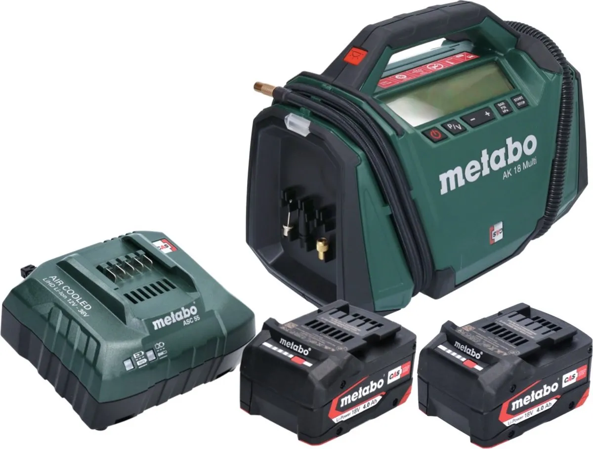 Metabo AK 18 Multi Accucompressor 18V 11 bar - 2x 4,0Ah Accu - Groen/Zwart