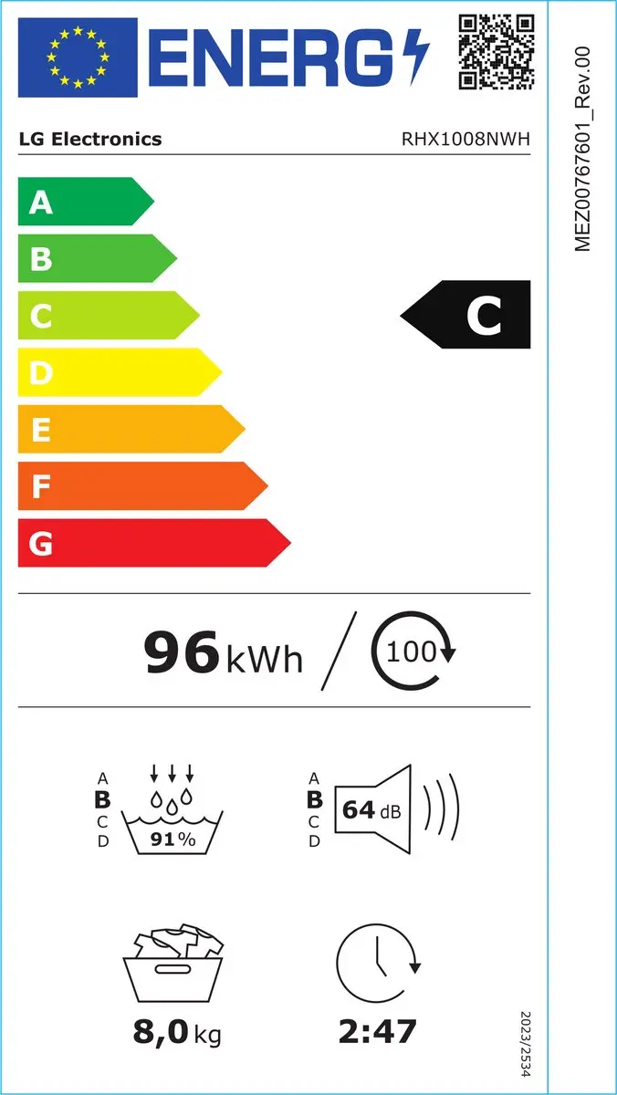 LG RHX1008NWH Warmtepompdroger 8kg - Essence Wit