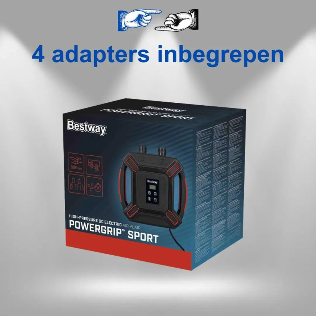 Bestway High-Pressure Elektrische Pomp 62265 - SUP/Kayak - 0–16 PSI - LCD Display - 4 Adapters - Zwart/Rood