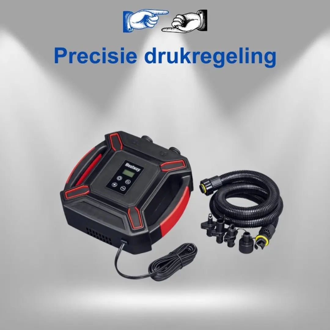 Bestway High-Pressure Elektrische Pomp 62265 - SUP/Kayak - 0–16 PSI - LCD Display - 4 Adapters - Zwart/Rood - afbeelding 6 van 6