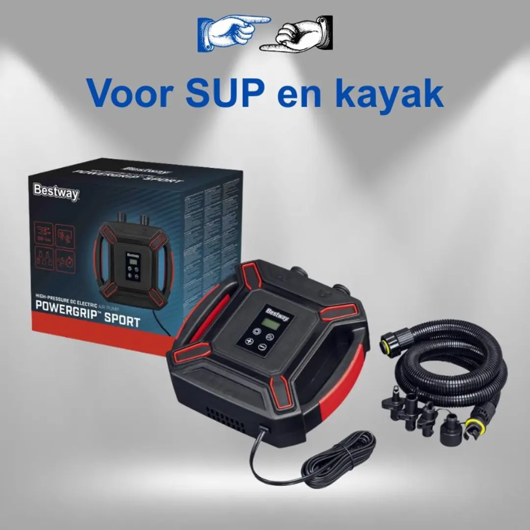 Bestway High-Pressure Elektrische Pomp 62265 - SUP/Kayak - 0–16 PSI - LCD Display - 4 Adapters - Zwart/Rood