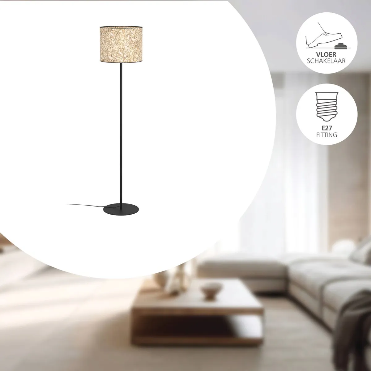 Eglo Butterburn Vloerlamp E27 - 162cm - Berkenbladeren