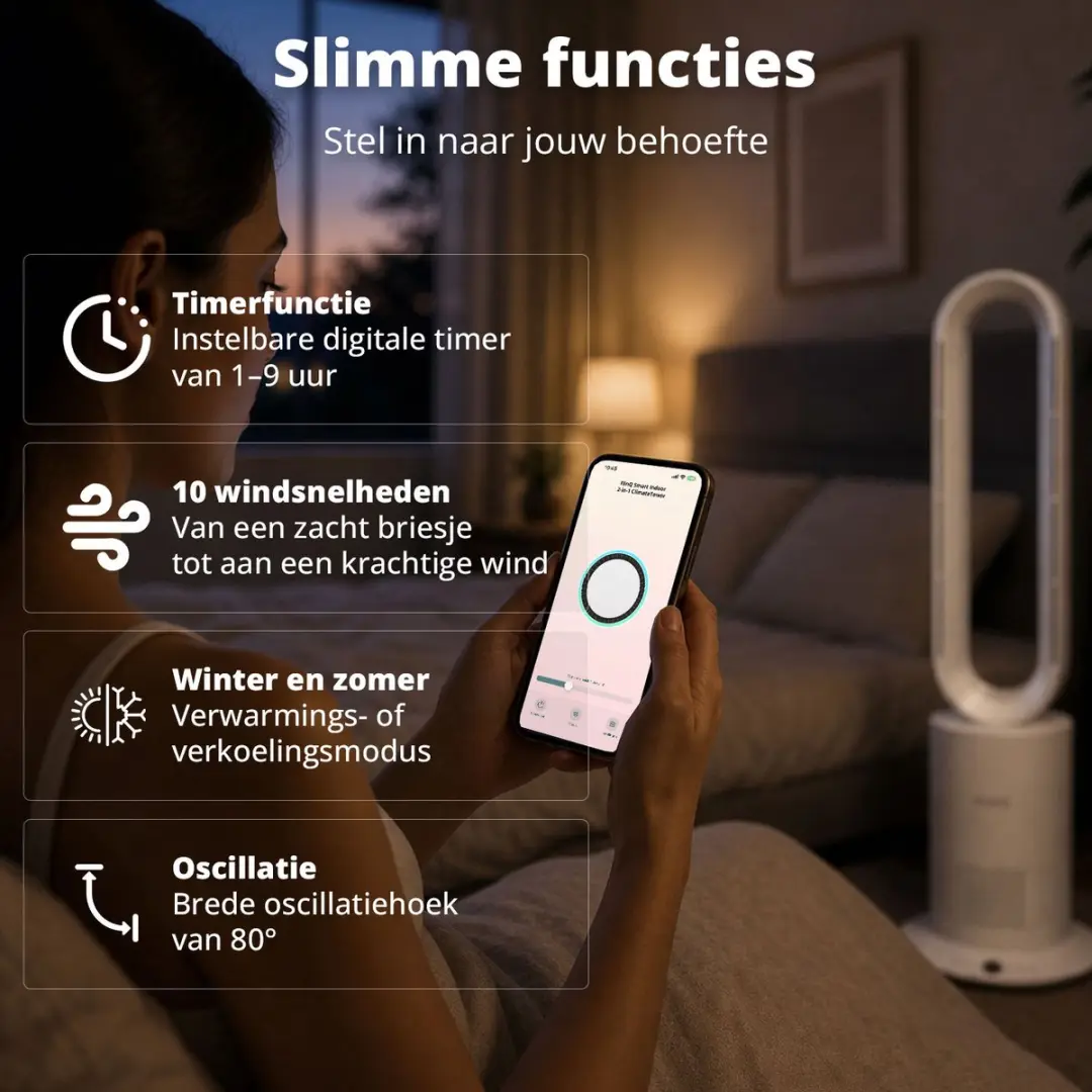 FlinQ Smart ClimateTower 2-in-1 Ventilator - 10 Snelheden - Wit