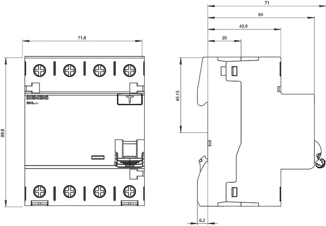 Siemens 5SV34446 Aardlekschakelaar 4-polig 40A 0.1A 400V