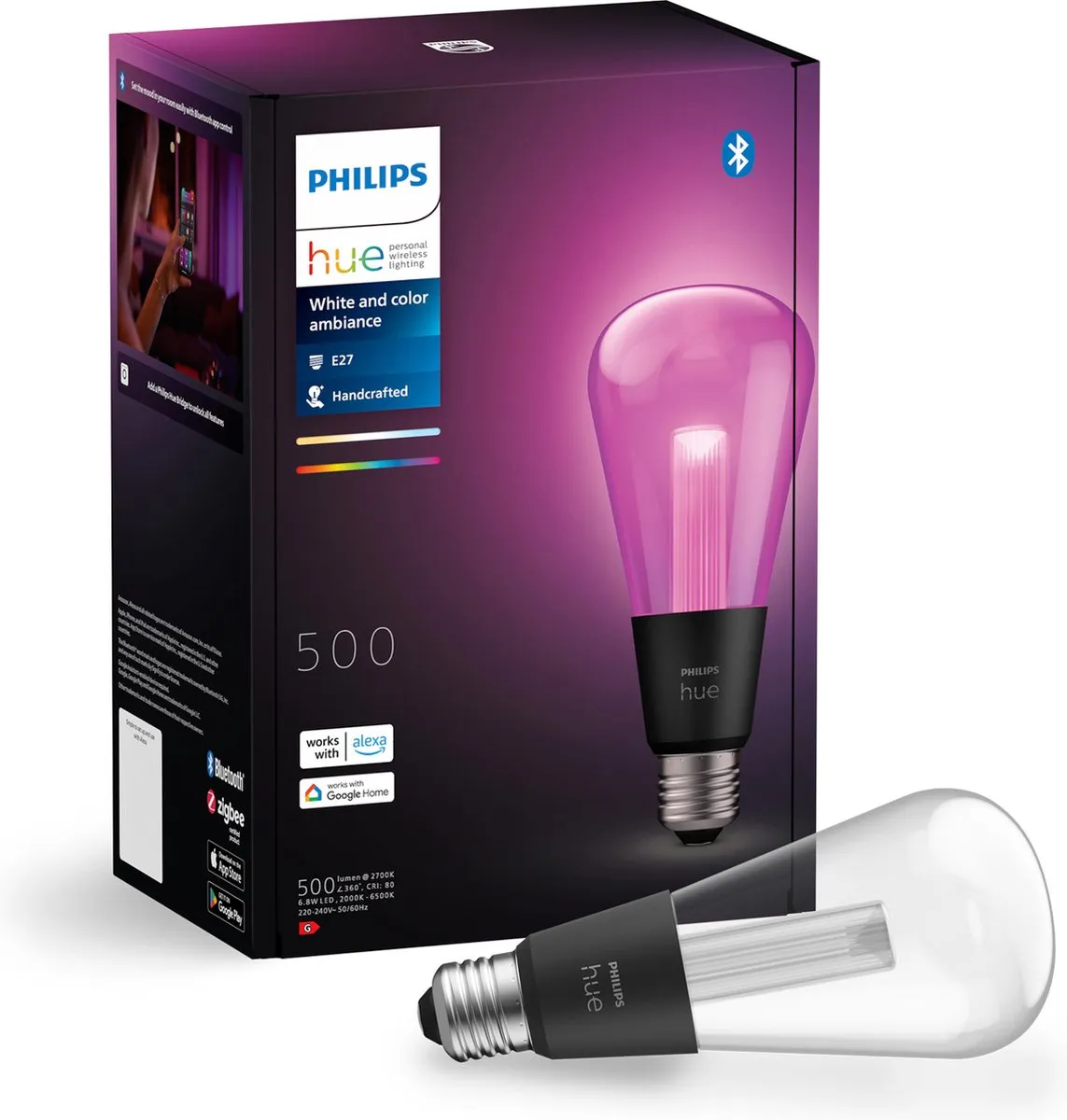 Philips Hue Lightguide Edisonlamp ST72 E27 - Mat - RGB 2000K