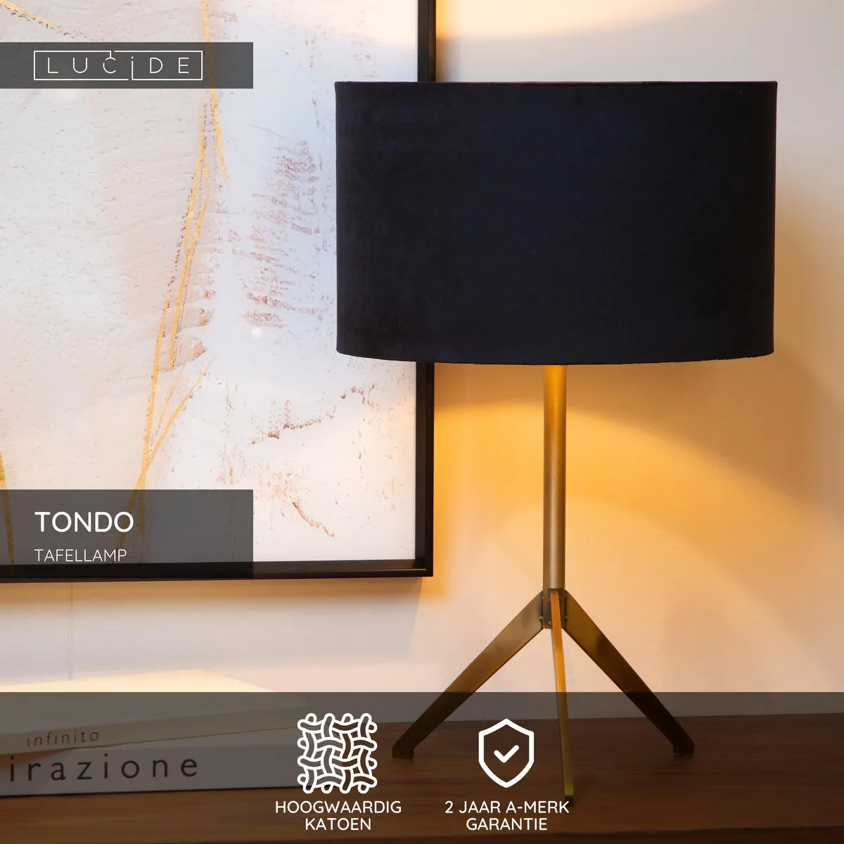 Lucide Tondo Tafellamp Ø30cm - Mat Goud/Messing