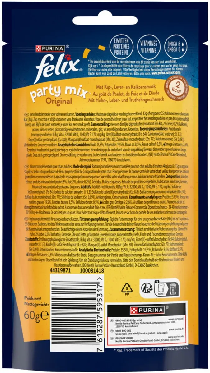Felix Party Mix Original Kattenbrokjes 60g - 80 Stuks
