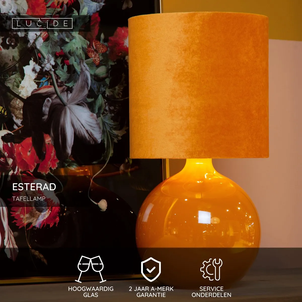 Lucide ESTERAD Tafellamp Ø24cm - 1xE14 - Okergeel