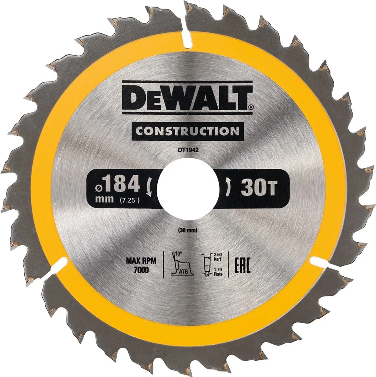 DeWalt DT1942-QZ Cirkelzaagblad Hout 184mm 30T