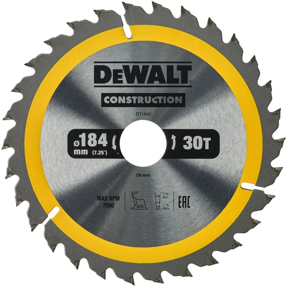 DeWalt DT1942-QZ Cirkelzaagblad Hout 184mm 30T