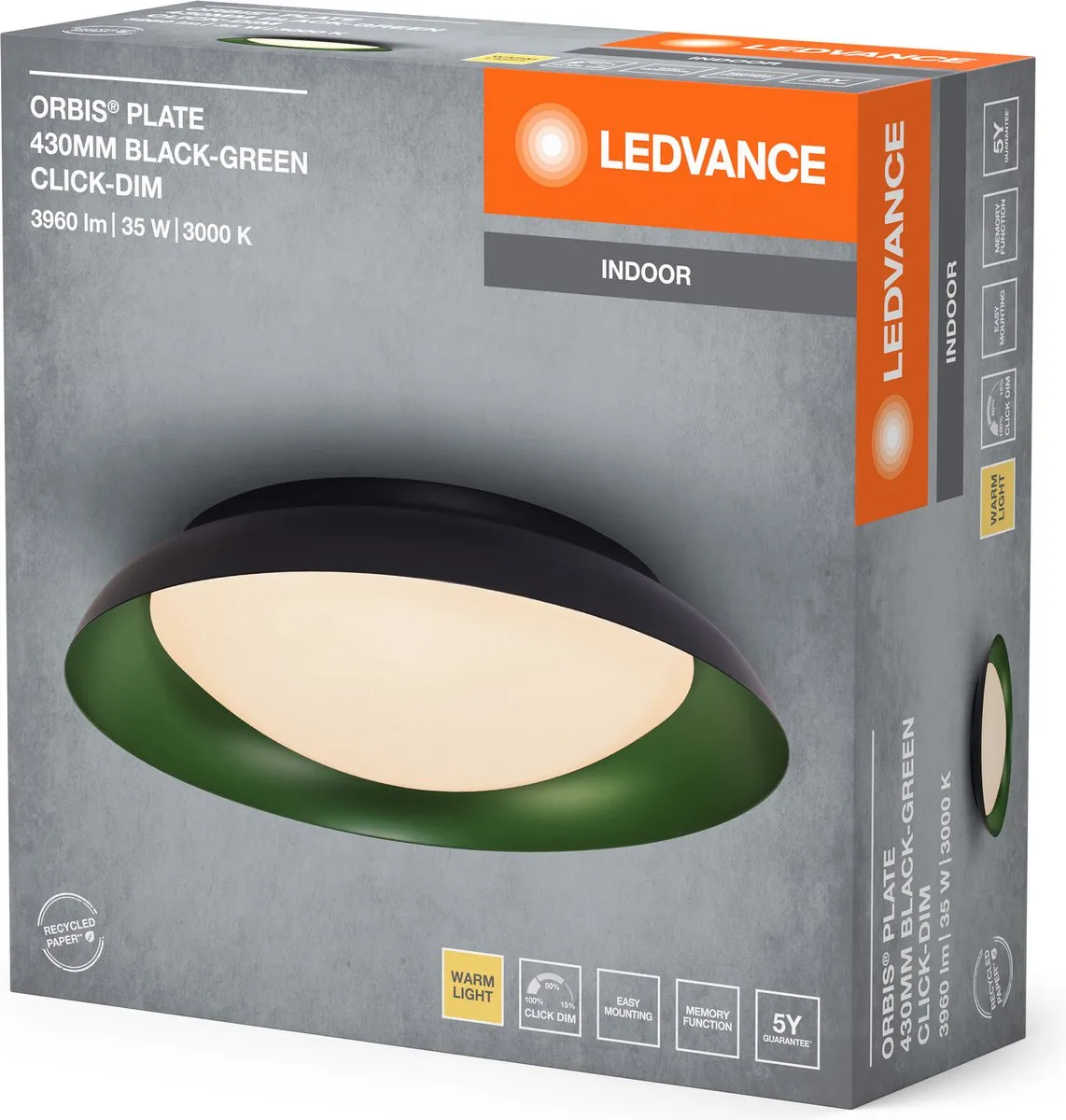 LEDVANCE Orbis Plate LED Plafondlamp 35W 1700lm - Zwart/Groen