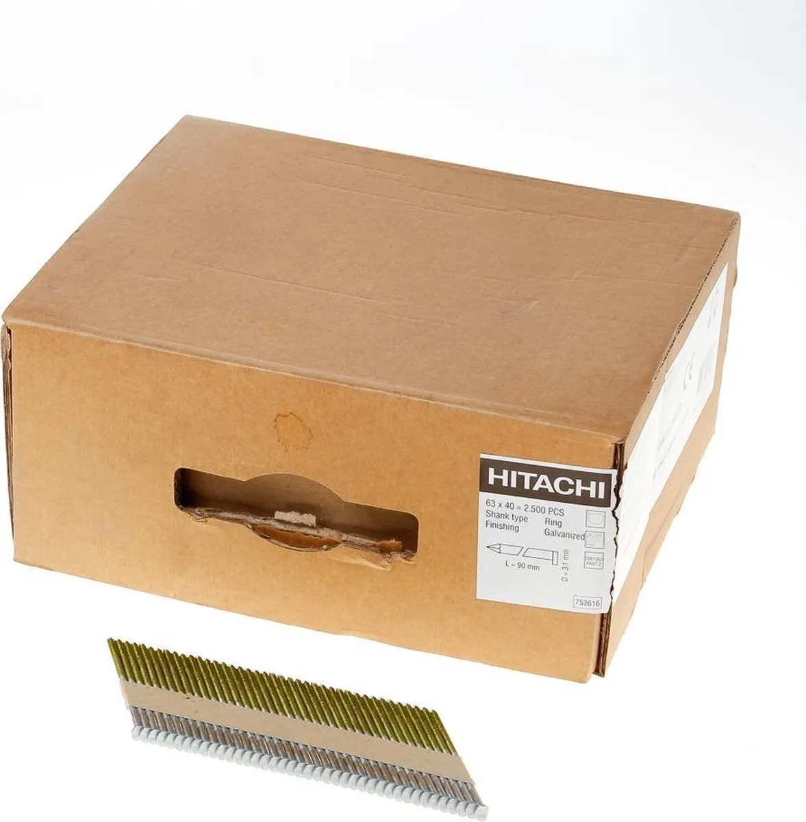 Hikoki Spijkers D-kop 3.1x90mm 34° Geringd Elektro Gegalvaniseerd - 2500 Stuks