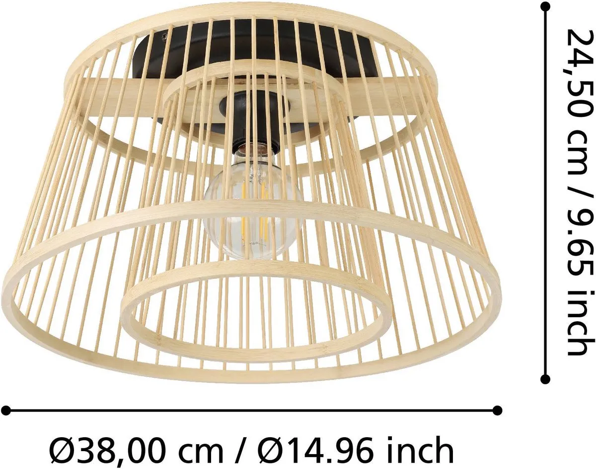 Eglo Hykeham Plafondlamp Ø38cm - Zwart/Bruin - afbeelding 6 van 6