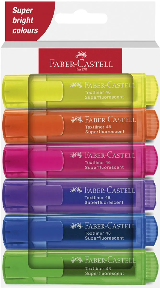 Faber-Castell Textmarker 46 Superfluorescent - 4 Stuks (Groen/Roze/Oranje/Geel) - 1mm - afbeelding 2 van 3