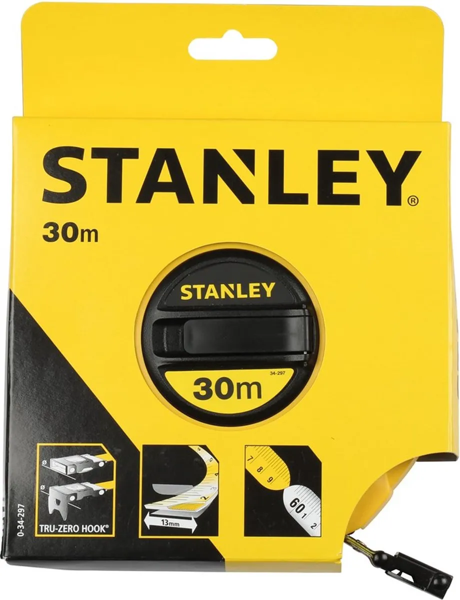 Stanley Landmeter Fiberglas 30m 12.7mm - 0-34-297 - Geel