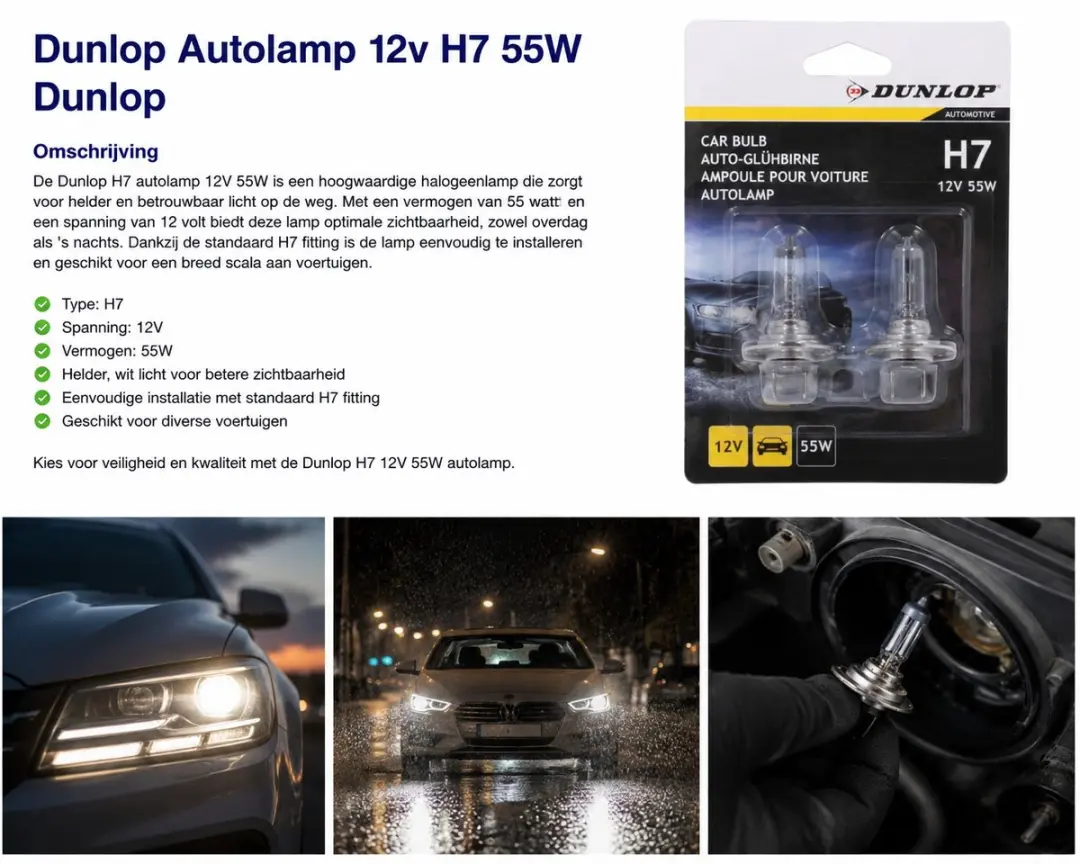 Dunlop Autolamp H7 55W Halogeen - Wit - afbeelding 2 van 3