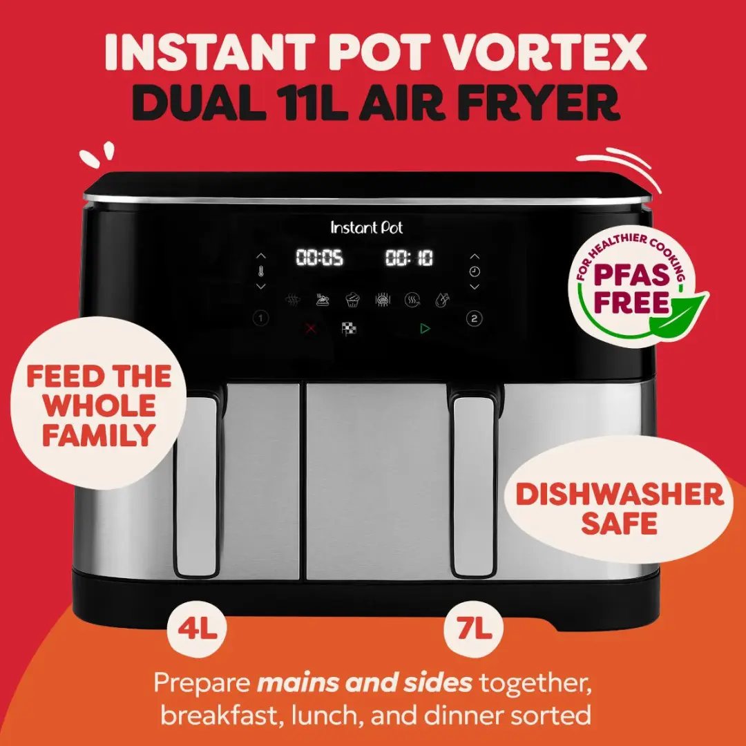 Instant Pot Vortex Dual 11L Airfryer - 2600W - RVS