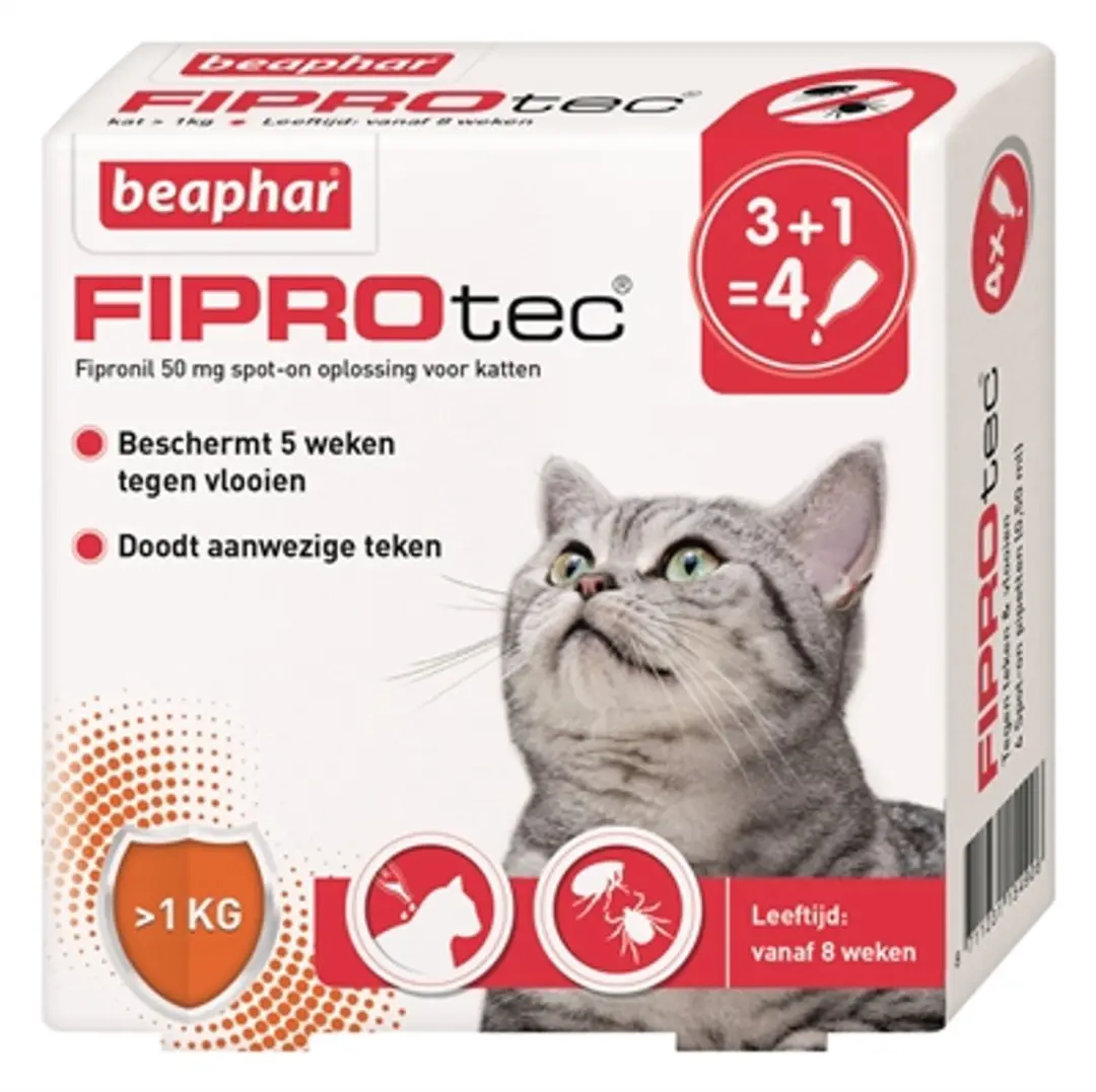 Beaphar fiprotec Kat Pipet tegen Vlooien & Teken >1kg