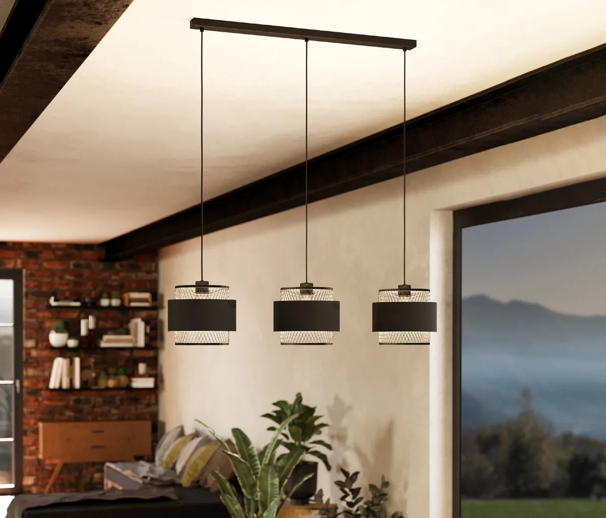 Eglo Bazely Hanglamp E27 - 3 Lichtpunten - 99cm - Zwart