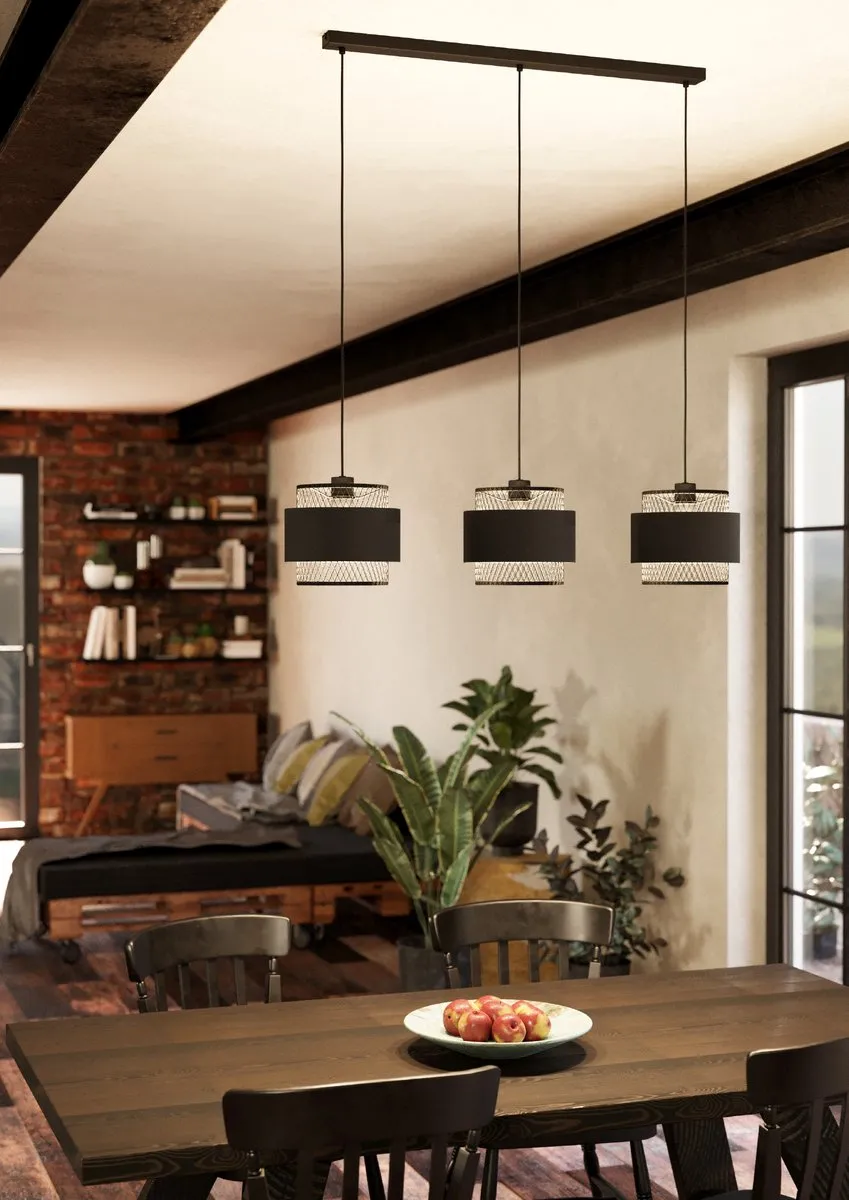Eglo Bazely Hanglamp E27 - 3 Lichtpunten - 99cm - Zwart