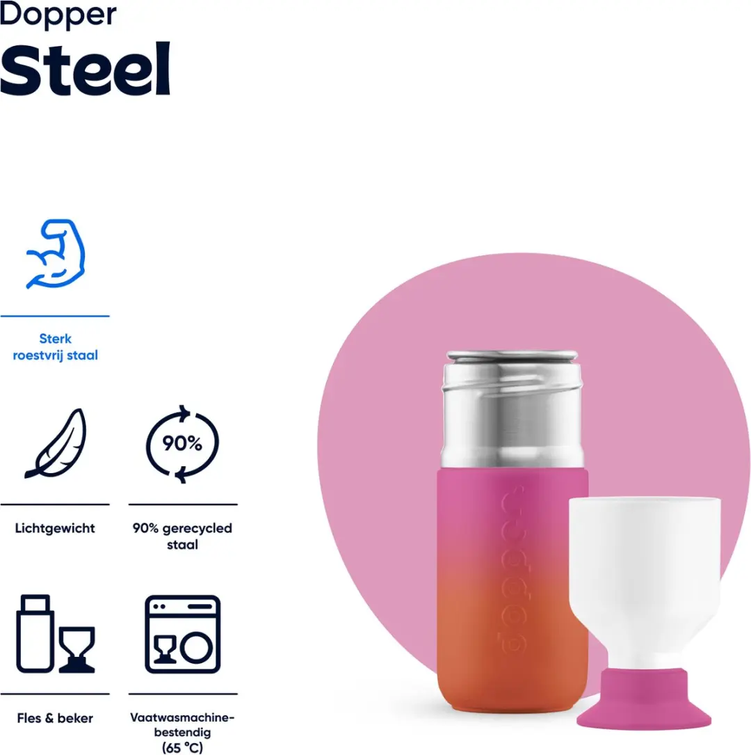 Dopper Steel Drinkfles 350ml - Sunset Pink