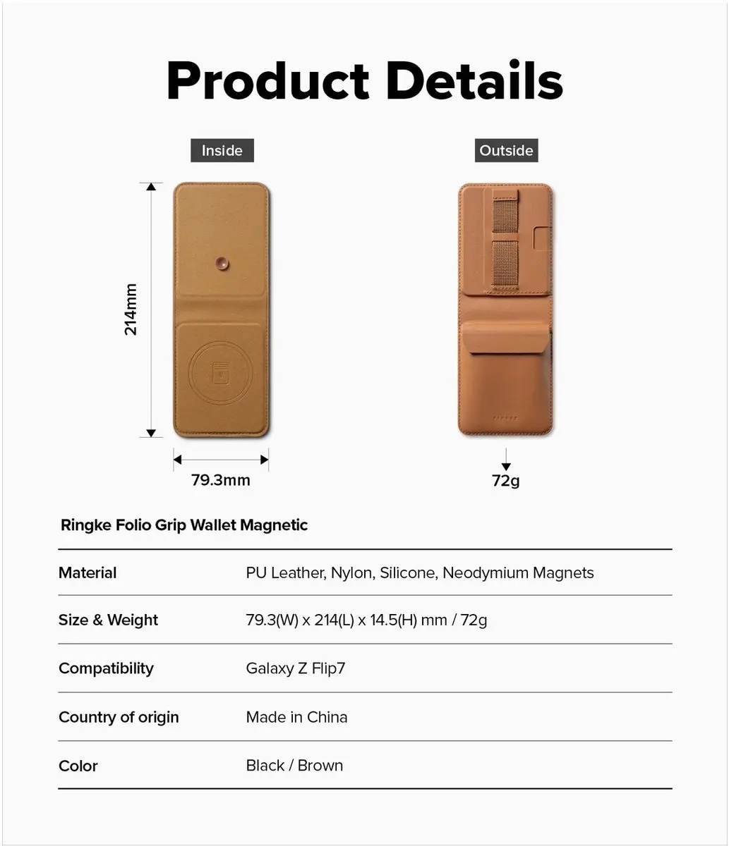 Ringke Folio Grip Wallet Magnetic Hoesje - Samsung Galaxy Z Flip 7 - Bruin - afbeelding 6 van 6