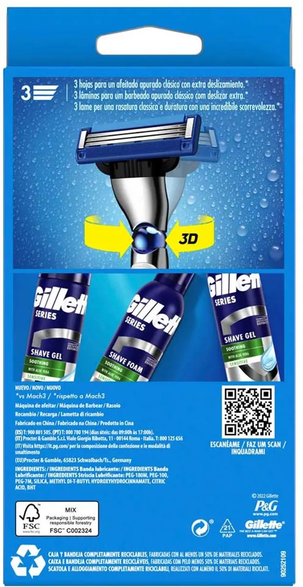 Gillette Mach3 Turbo Handvat + 2 Scheermesjes - 3 Bladen